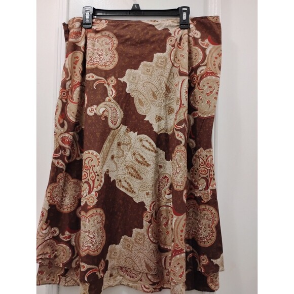 First Issue Liz Claiborne Skirt Paisley Brown Size 16  A-Line Zipper Lined Y2K - Picture 2 of 9